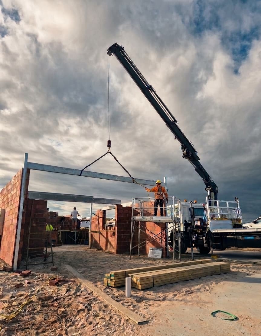 Susa Cranes HIAB — materials onto site: steel and building materials placed exactly where they're needed